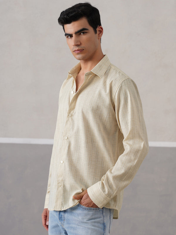 Beige Pinstriped Cotton Shirt (PRE-ORDER)