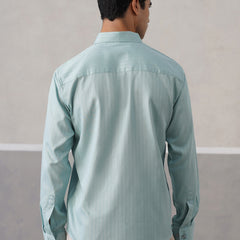 Aqua Green Pinstriped Satin Shirt  (PRE-ORDER)