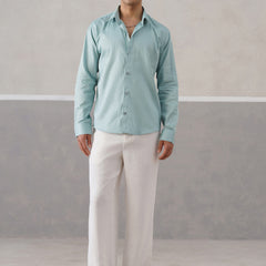Aqua Green Pinstriped Satin Shirt  (PRE-ORDER)