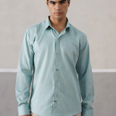 Aqua Green Pinstriped Satin Shirt  (PRE-ORDER)