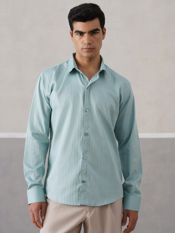 Aqua Green Pinstriped Satin Shirt  (PRE-ORDER)
