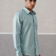 Aqua Green Pinstriped Satin Shirt  (PRE-ORDER)