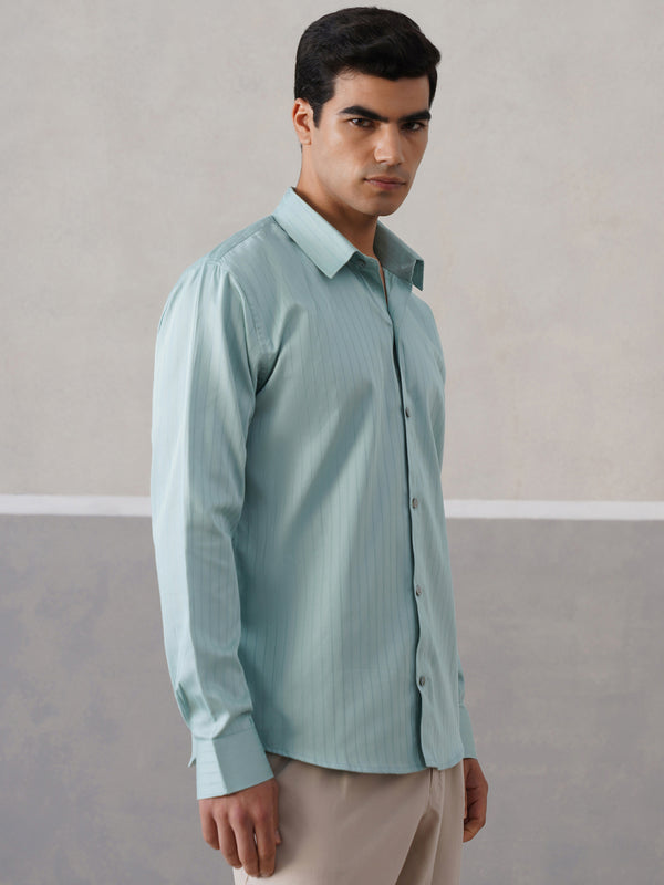 Aqua Green Pinstriped Satin Shirt  (PRE-ORDER)
