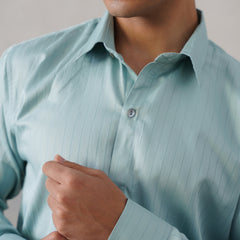 Aqua Green Pinstriped Satin Shirt  (PRE-ORDER)
