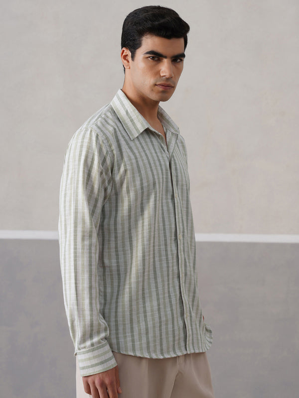 Sage Striped Linen Shirt (PRE-ORDER)