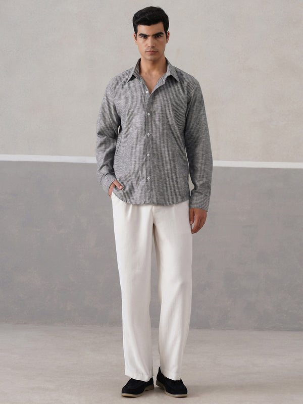 Shadow Grey Striped Linen Shirt (PRE-ORDER)