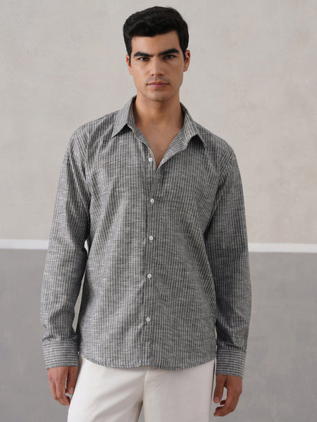 Shadow Grey Striped Linen Shirt (PRE-ORDER)