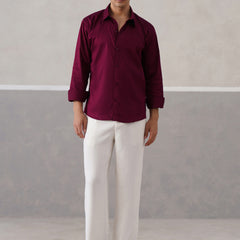 Wine Pinstriped Satin Shirt (PRE-ORDER)