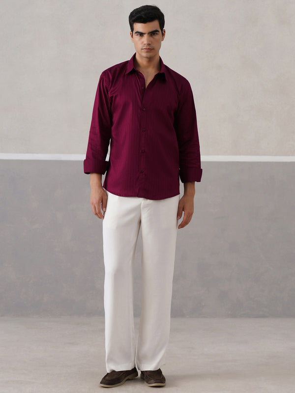 Wine Pinstriped Satin Shirt (PRE-ORDER)