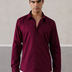 Wine Pinstriped Satin Shirt (PRE-ORDER)