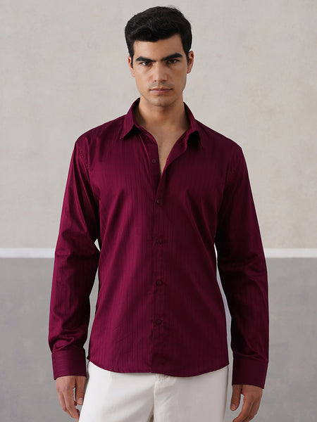Wine Pinstriped Satin Shirt (PRE-ORDER)