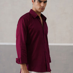 Wine Pinstriped Satin Shirt (PRE-ORDER)