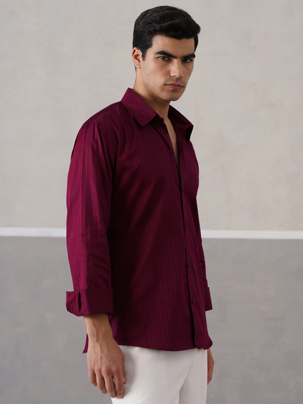 Wine Pinstriped Satin Shirt (PRE-ORDER)