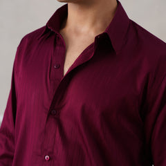 Wine Pinstriped Satin Shirt (PRE-ORDER)
