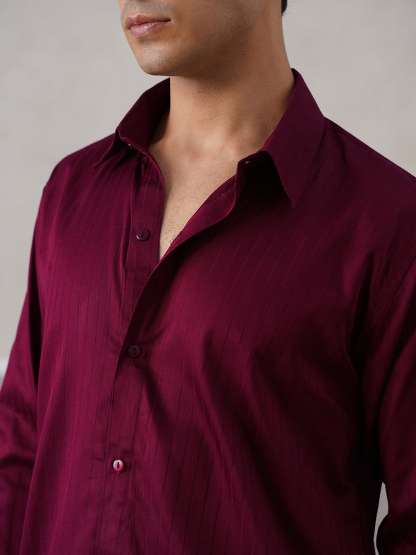 Wine Pinstriped Satin Shirt (PRE-ORDER)